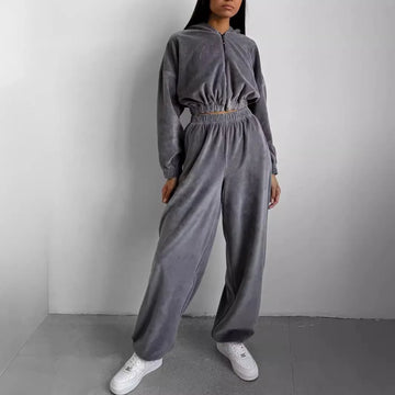 2025 Spring and Autumn New Women's Clothing Fashion Casual Loose Hooded Stand-up Neck Sweater Two-piece Set