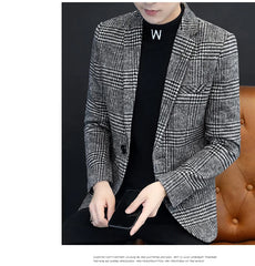 2024 New Men 2022 Autumn Winter Fashion Handsome Korean Version of The Trend Plaid Single West Coat Business Casual  Blazer