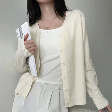 Knitted Sweater Women Cardigans New Long Sleeve V-Neck White Knit Sweater Cardigan Women Tops Knitwears Sueters De Mujer Q1108