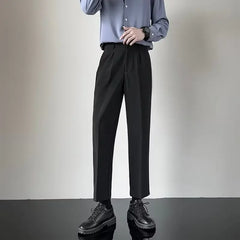 2024 Summer New Men's Straight-leg Casual Suit Pants Lightweight Korean Style Trousers Fashionable Cropped Pants