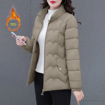 Women's Thickened Cotton Jacket Winter Fashion Warm Casual Style Long Sleeve Zipper Closure Solid Color Comfortable Fit Coat