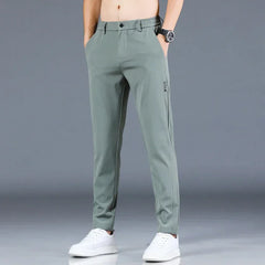 2024 Summer Thin Ice Silk Stretch Men's Pants Casual Elastic Waist Smooth Trouser Pants Male Brand Clothing 5 Colour