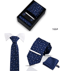 Tie For Men Tie Clips Set Silk Necktie Man Wedding Blouses Dress Cufflinks Gift Box Pocket Square Clip Business Skinny Gravetas