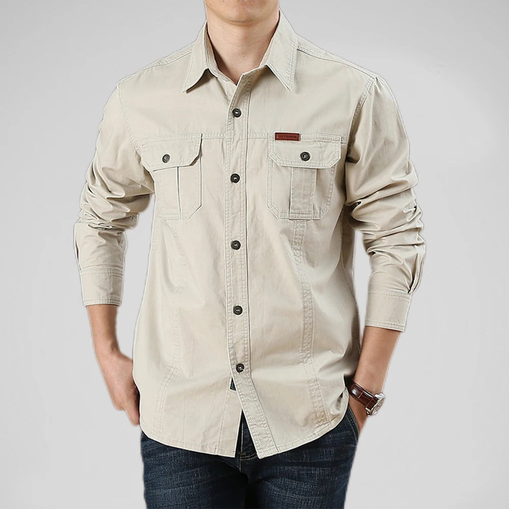 100% Cotton Men's Shirt Solid Color Multi-Pocket High Quality Cargo Shirts Fashion New Outdoor Casual Long Sleeve Shirts for Men