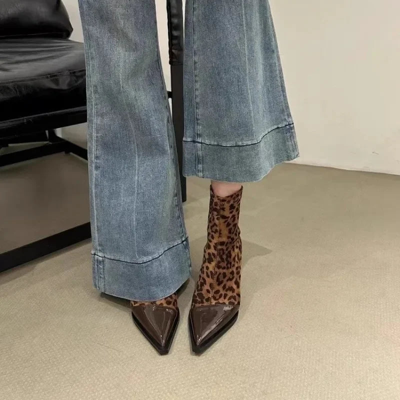 Women's New Autumn Chunky Single Boots Pointed Suede Splicing Anti-slip Wear-resistant Ankle Boots