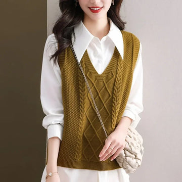 Spring Autumn New High-End Knitted Pullover Vest Women Fashion V-Neck Sleeveless Jacket Female Knitwear Jumper Waistcoat T1237
