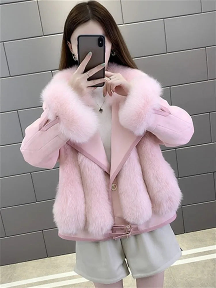 Women Coat 2026 Autumn/Winter Suede Imitation Fox Fur Grass Coat Female Haining Fashion Fur One-piece Coats Women's Clothing