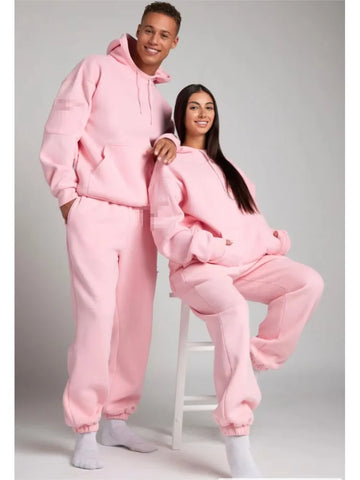 2025 Autumn Winter New Casual Pocket Loose Two-piece Sets Women Solid Color Long Sleeve Sweatshirt Hoodie Pants Set Streetwear