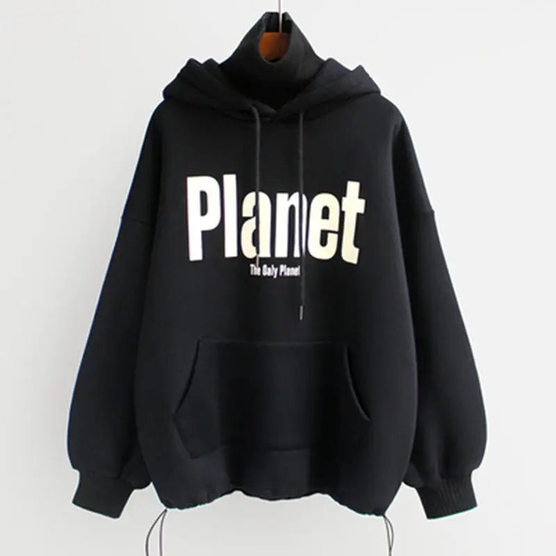 Autumn and Winter Women's Set New Korean Thickened Sweatpants Set Female Student High Collar Hooded Top Two Piece Set