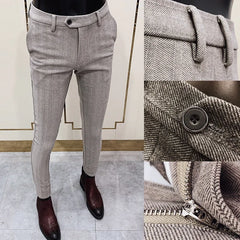 Men Striped Woolen Suit Pants 2023 Autumn Winter Casual Trousers Thicken Keep Warm Pantalones Hombre Slim Fit Dress Pants Men