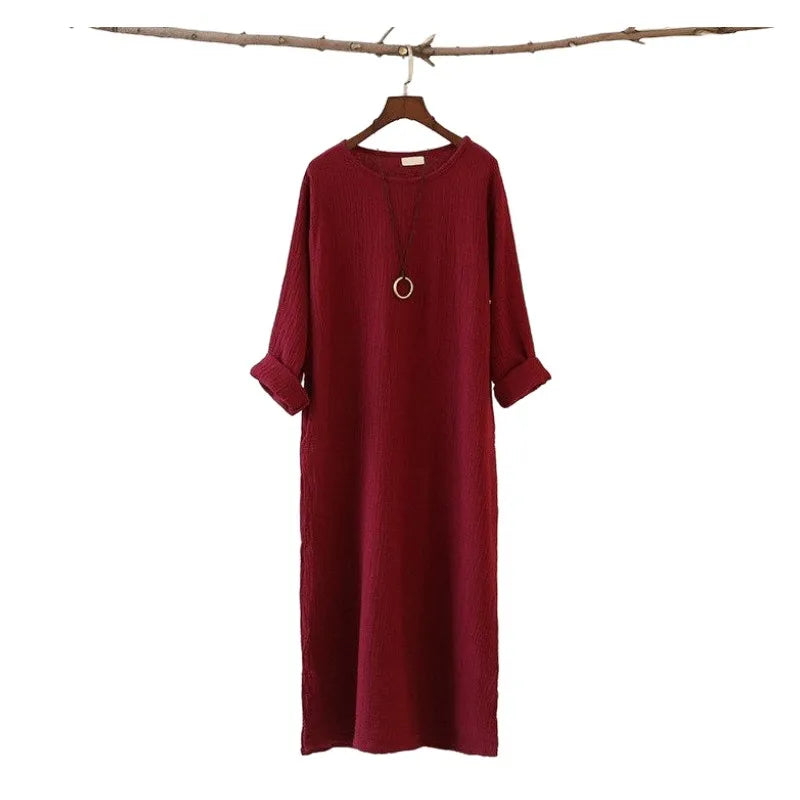 Chinese robe vintage femme 50s rockabilly Vestido Feminino plus size Autumn Winter dress loose long sleeve cotton linen dress