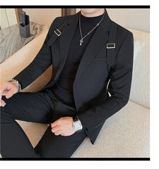 2024 Autumn Winter New Strap Decoration Suit Jacket for Men Fashion Slim Casual Business Blazers Groom Wedding Social Tailcoat