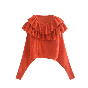 European and American style winter new women's clothing design sense versatile layered decoration collar knitted sweater