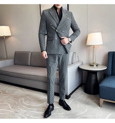 (Jacket+Pants) 2 Pieces Blue Apricot Business Party Men Suits Double Breasted Formal Style Custom Made Wedding Groom Tuxedos