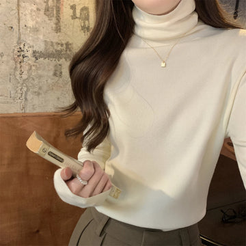 Autumn Winter Soft Warm Knitted Pullover Women Turtleneck Sweater Solid Color Long Sleeve Jumper Simple Loose Base Layer Top
