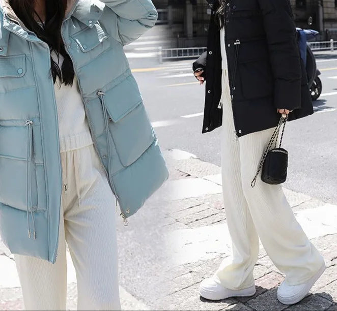 Women's Winter Long down Cotton Jacket Fashionable Korean Style Loose Slimming Waist Cinched Versatile Cotton Padded Coat