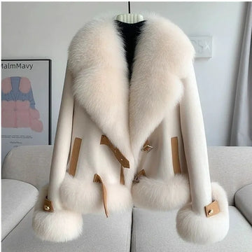 Fashion Imitation Fox Fur Grass Coat Women's Short Furry Coat Woolen Collar Thicke Warm Coats Winter Fur Coat Pink Outwear