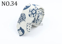 Novelty Cartoon Linen Tie For Men Cute Cat Polar Bear Waves Pattern Skinny Necktie For Men Women Casual Party Slim Cravat Gift