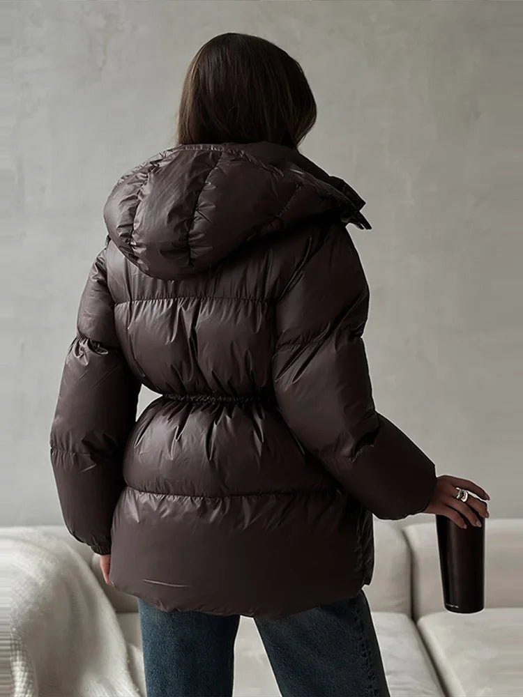 2025 Winter Women Zipper Hooded Quilted Jacket Casual Long Sleeve Pockets Oversize Warm Coats Fashion New Lady Outerwear Street