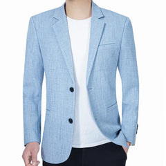 Sky Blue Men's Suit Jacket Thin Blazers Spring Autumn Solid Business Formal Wear Men Clothing Wedding Coat Oversize 4XL