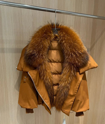 CXFS Reality Fur Jacket Winter Women Large Real Fox Fur Collar Puffer Jacket Loose Warm Parkas Female 90 White Duck Down Coat