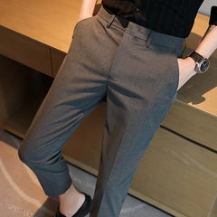 2023 Arrival Men's Cropped Trousers with British Style Drape and Lightweight Fabric, Men's Dress Pants