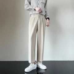 2024 Summer New Men's Straight-leg Casual Suit Pants Lightweight Korean Style Trousers Fashionable Cropped Pants