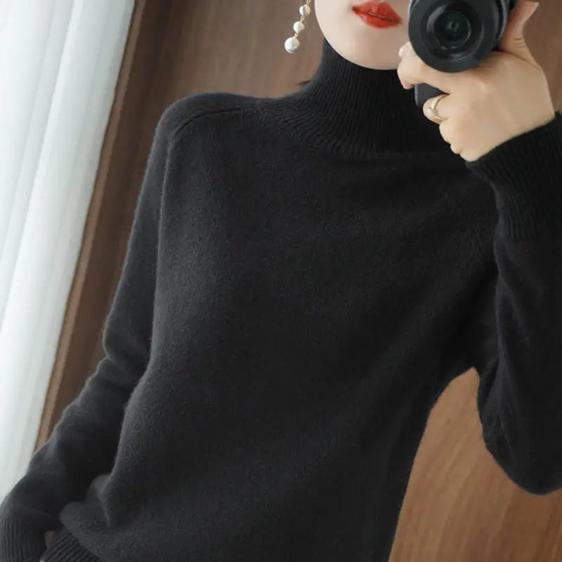 Casual Autumn Winter Women Sweaters Turtleneck Long Sleeve Thick Warm Pullovers Fashion Korean Knitwears Basic Jumpers 2025