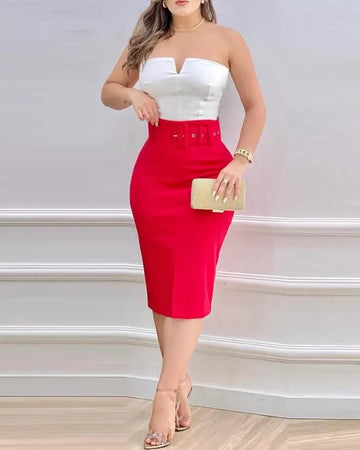 Dresses for Women 2023 Party Wedding Guest Valentine's Day Colorblock Heart Floral Print Casual Skinny Sexy Dress With Belt
