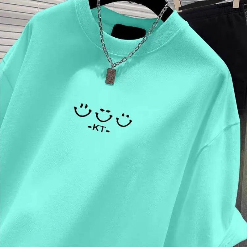 Women's Clothing Pure Cotton Basic O-neck Short Sleeve T-shirt Summer Casual Loose Print Top Tee Lady European Style Pullovers