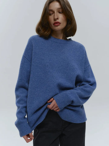 Blubelle Women's O-Neck Oversized Sweater Autumn Winter Thick Warm Loose Simple Solid Color Knitted Pullover Casual Jumper Top
