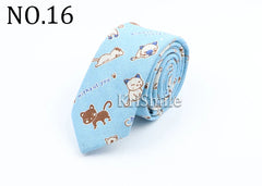 Novelty Cartoon Linen Tie For Men Cute Cat Polar Bear Waves Pattern Skinny Necktie For Men Women Casual Party Slim Cravat Gift