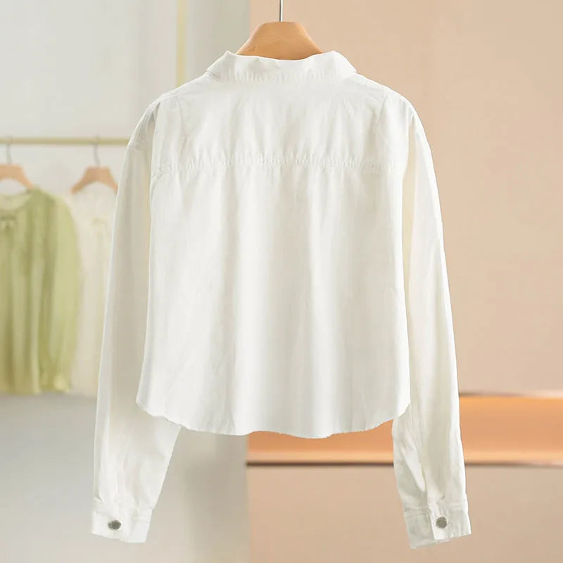 Cotton Lapel Ddenim Short Coat Women Spring Autumn New Fashion Single-Breasted Jeans Jacket Female Loose Cowboy Outerwear T1120
