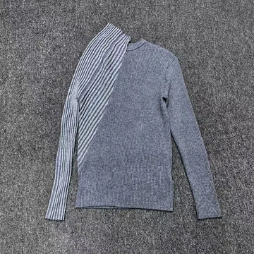 Elegant contrasting color irregular splicing long sleeved women's knitted sweater casual commuting classic women's pullover
