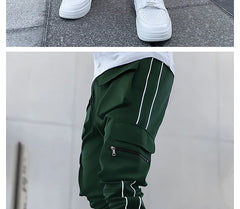 Mens Brand Gym Joggers Cargo Pants Multi-Pocket Reflect Straight Sports Fitness Casual Clothing Fashion Trousers Sweatpants