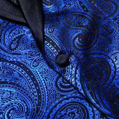 Men's Royal Blue Yellow Blazer Coat Business Slim Fit Single Button Paisley Suit Jacket for Business Party Wedding Prom