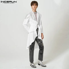 INCERUN Tops 2023 American Style Handsome Men Fashion Flash Splicing Swallowtail Blazer Casual Party Male Long Sleeve Suit S-5XL