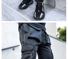 Mens Brand Gym Joggers Cargo Pants Multi-Pocket Reflect Straight Sports Fitness Casual Clothing Fashion Trousers Sweatpants