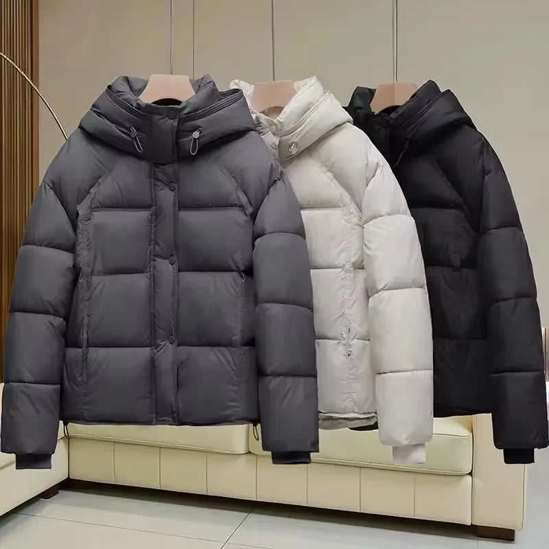 2025 New Short Cotton-padded Clothes Women's Hooded Parkas Loose Winter Jackets Warm Thicken Lady Casual  Outerwear