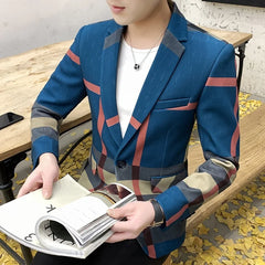 Men's Blazer 2021 Fashion British Style Contrast Plaid Stitching Pattern Striped Slim Casual High-quality Men's Clothing Jacket