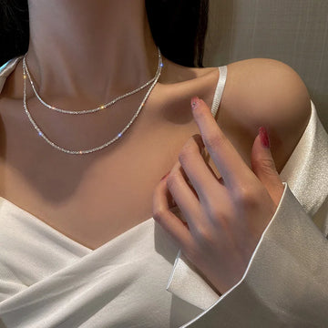 LATS Gold Colour Sparkling Titanium Steel Clavicle Chain Choker Necklace for Women Fine Korea Fashion Jewelry Wedding Party Gift
