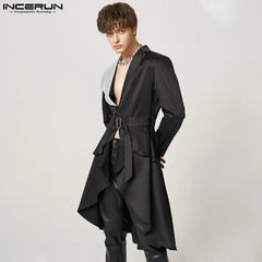 INCERUN Tops 2023 American Style Handsome Men Fashion Flash Splicing Swallowtail Blazer Casual Party Male Long Sleeve Suit S-5XL