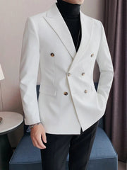 Fashion Mens Slim Suit Coat Double Breasted Business Blazer Casual Professional Wear Solid Color Jacket Groom Wedding Dress