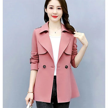 Casual Short Thin Windbreaker Women Spring Autumn New Korean Suit Collar Double Breasted Outerwear Mom Female Trench Coat T1297