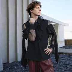 Men's Blazer Patchwork Lapel Off Shoulder Short Sleeve One Button Fashion Suits Men Streetwear 2024 Casual Thin Coats INCERUN