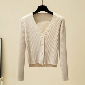 Knitted Sweater Women Cardigans New Long Sleeve V-Neck Black Knit Sweater Cardigan Women Tops Knitwears Sueters De Mujer Q1194