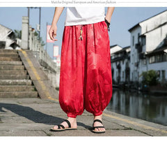 FGKKS 2023 Outdoor Brand Pants For Men Lce Silk Dragon Dark Flower Loose Bloomers High Quality Wide Leg Casual Pants Male