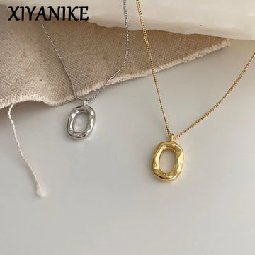 XIYANIKE Minimalist Silver Color Charm Necklace for Women Couples New Fashion Ellipse Geometry Pendant Party Jewelry Gift