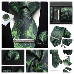 100% Silk Necktie Paisley Floral Mens Tie Top Quality Business Tie Pocket Square Tie Clip Cufflinks Set Classic For Men Gift Box