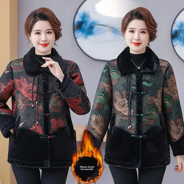 Thickened Faux Fur Jacket Women's Winter Coat Long Sleeve Cotton Clothes Integrated Design Warm Mommy Top for Middle-Aged And El